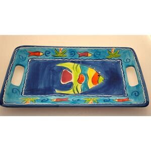PLATTER/SERVING TRAY/TRINKET DISH-Ceramic-Tropical-Fish-Blue-11.5 in X 6.5 in